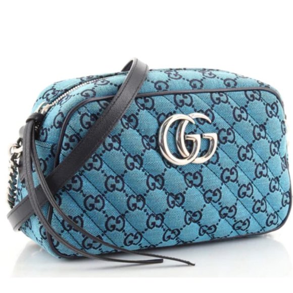 Gucci Small GG Marmont Shoulder Bag in Blue NEW WITH DUST BAG - Picture 1 of 5